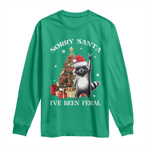 Funny Christmas Racoon Long Sleeve Shirt Sorry Santa I've Been Feral Xmas Hat TS11 Irish Green Print Your Wear