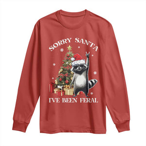 Funny Christmas Racoon Long Sleeve Shirt Sorry Santa I've Been Feral Xmas Hat TS11 Red Print Your Wear