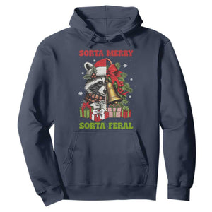 Funny Christmas Racoon Hoodie Sorta Merry Sorta Feral Xmas Wreath TS11 Navy Print Your Wear