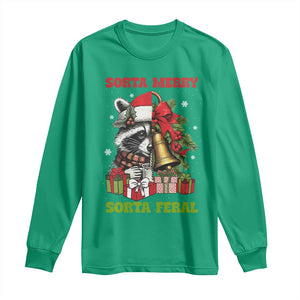 Funny Christmas Racoon Long Sleeve Shirt Sorta Merry Sorta Feral Xmas Wreath TS11 Irish Green Print Your Wear