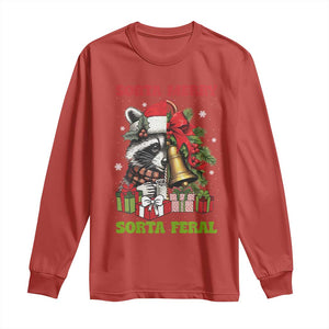 Funny Christmas Racoon Long Sleeve Shirt Sorta Merry Sorta Feral Xmas Wreath TS11 Red Print Your Wear