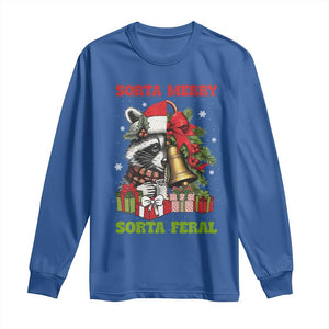 Funny Christmas Racoon Long Sleeve Shirt Sorta Merry Sorta Feral Xmas Wreath TS11 Royal Blue Print Your Wear