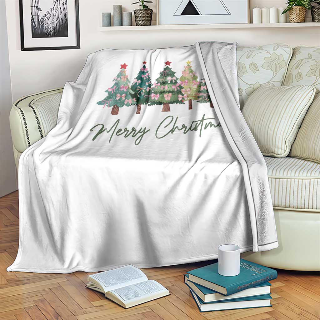 Merry Christmas Coquette Xmas Tree Throw Blanket Cute Pink Bow TS11 Print Your Wear