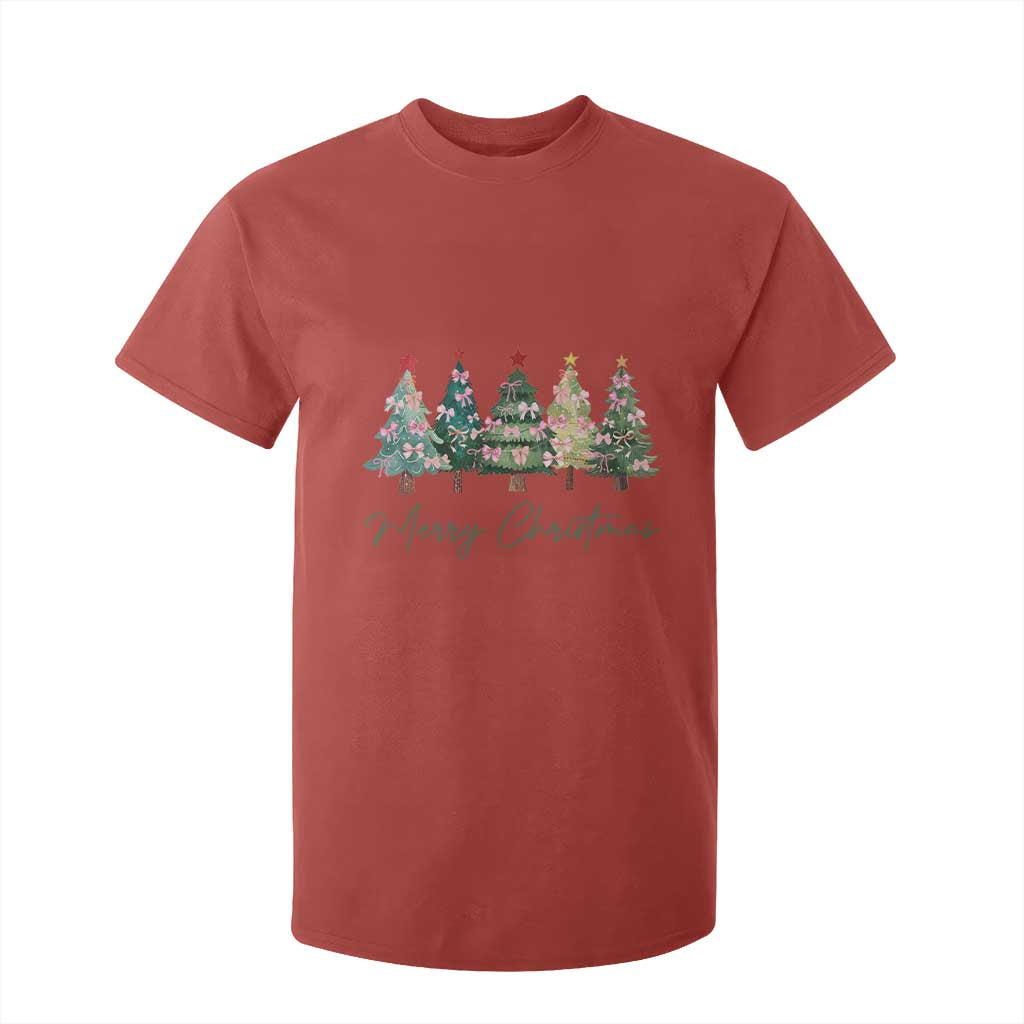 Merry Christmas Coquette Xmas Tree T Shirt For Kid Cute Pink Bow TS11 Red Print Your Wear