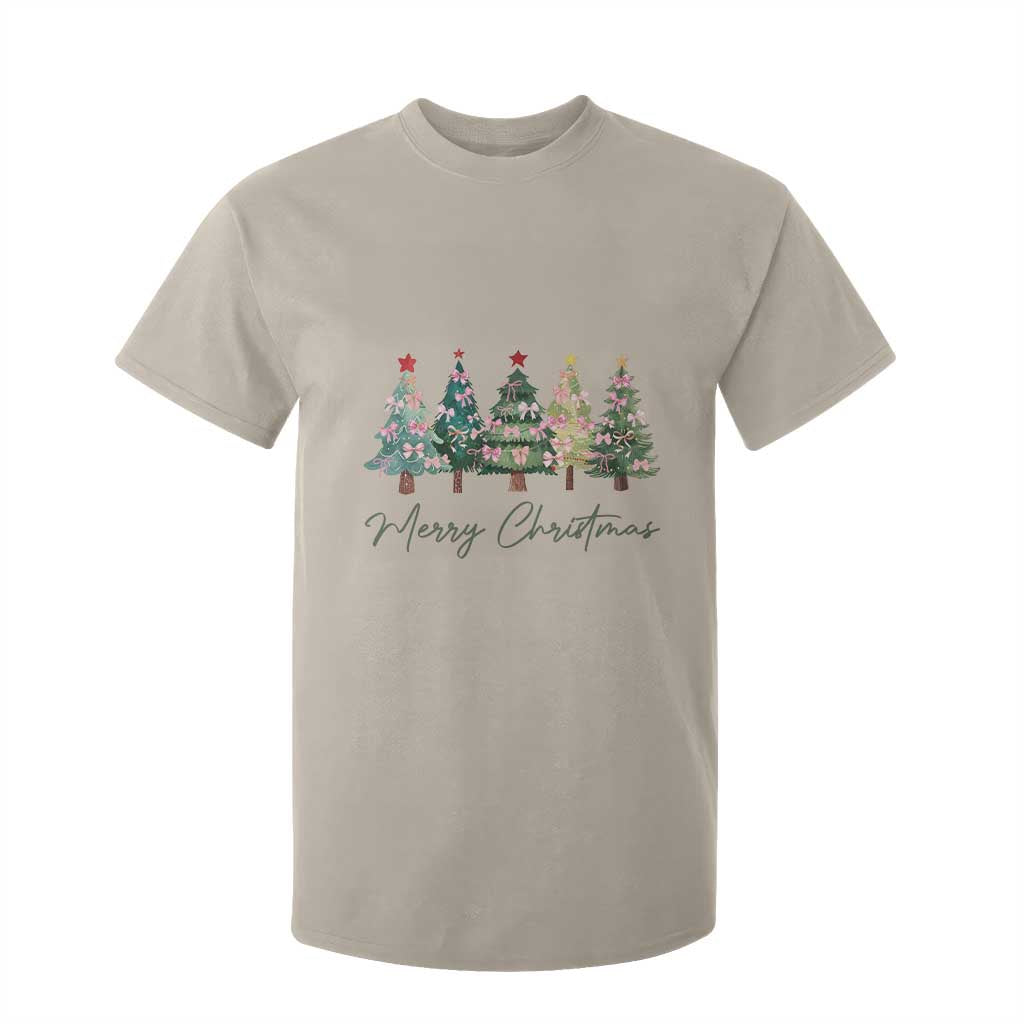 Merry Christmas Coquette Xmas Tree T Shirt For Kid Cute Pink Bow TS11 Sand Print Your Wear