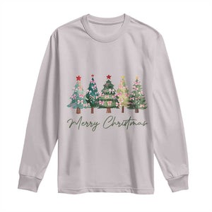 Merry Christmas Coquette Xmas Tree Long Sleeve Shirt Cute Pink Bow TS11 Ice Gray Print Your Wear