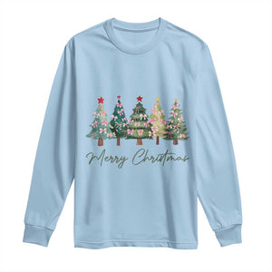 Merry Christmas Coquette Xmas Tree Long Sleeve Shirt Cute Pink Bow TS11 Light Blue Print Your Wear