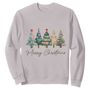 Merry Christmas Coquette Xmas Tree Sweatshirt Cute Pink Bow TS11 Ice Gray Print Your Wear