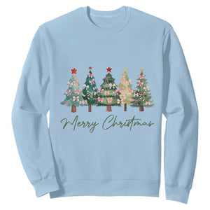 Merry Christmas Coquette Xmas Tree Sweatshirt Cute Pink Bow TS11 Light Blue Print Your Wear