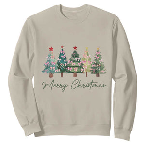 Merry Christmas Coquette Xmas Tree Sweatshirt Cute Pink Bow TS11 Sand Print Your Wear