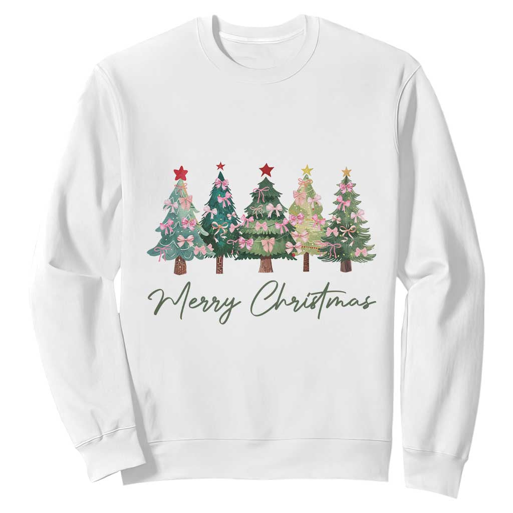 Merry Christmas Coquette Xmas Tree Sweatshirt Cute Pink Bow TS11 White Print Your Wear