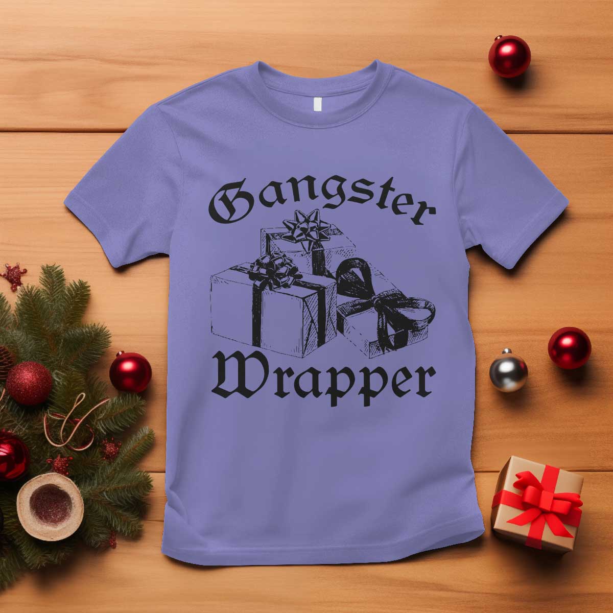 Funny Christmas T Shirt Gangster Wrapper Vintage Presents Gift TS11 Violet Print Your Wear