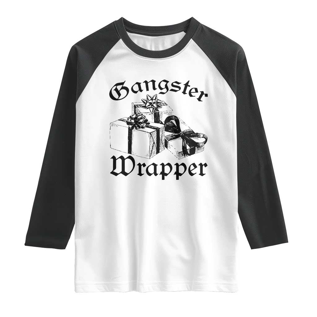 Funny Christmas Raglan Shirt Gangster Wrapper Vintage Presents Gift TS11 White Black Print Your Wear