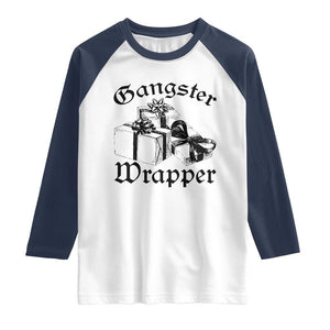 Funny Christmas Raglan Shirt Gangster Wrapper Vintage Presents Gift TS11 White Navy Print Your Wear