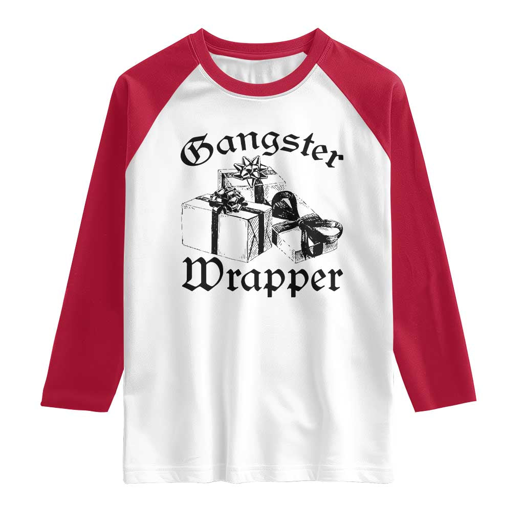 Funny Christmas Raglan Shirt Gangster Wrapper Vintage Presents Gift TS11 White Red Print Your Wear