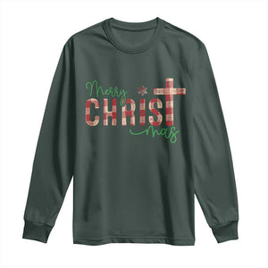 Christian Christmas Long Sleeve Shirt Merry Christmas Cross Faith TS11 Dark Forest Green Print Your Wear