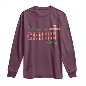 Christian Christmas Long Sleeve Shirt Merry Christmas Cross Faith TS11 Maroon Print Your Wear