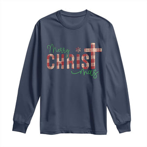 Christian Christmas Long Sleeve Shirt Merry Christmas Cross Faith TS11 Navy Print Your Wear