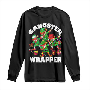 Funny Gangster Wrapper Long Sleeve Shirt Christmas Gangsta Elf Crew Presents TS11 Black Print Your Wear