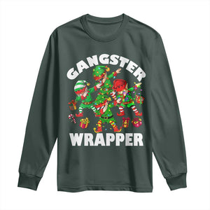 Funny Gangster Wrapper Long Sleeve Shirt Christmas Gangsta Elf Crew Presents TS11 Dark Forest Green Print Your Wear