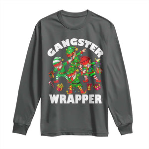 Funny Gangster Wrapper Long Sleeve Shirt Christmas Gangsta Elf Crew Presents TS11 Dark Heather Print Your Wear