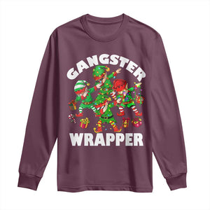 Funny Gangster Wrapper Long Sleeve Shirt Christmas Gangsta Elf Crew Presents TS11 Maroon Print Your Wear