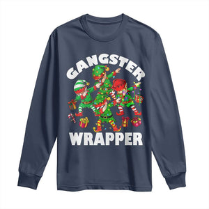 Funny Gangster Wrapper Long Sleeve Shirt Christmas Gangsta Elf Crew Presents TS11 Navy Print Your Wear