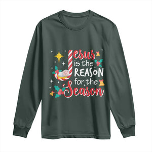 Jesus Is The Reason For The Season Long Sleeve Shirt Christmas Jolly Bell TS11 Dark Forest Green Print Your Wear