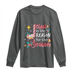 Jesus Is The Reason For The Season Long Sleeve Shirt Christmas Jolly Bell TS11 Dark Heather Print Your Wear