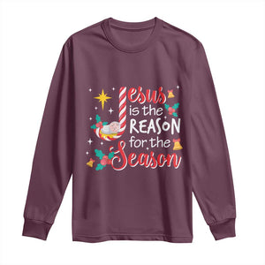 Jesus Is The Reason For The Season Long Sleeve Shirt Christmas Jolly Bell TS11 Maroon Print Your Wear