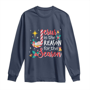 Jesus Is The Reason For The Season Long Sleeve Shirt Christmas Jolly Bell TS11 Navy Print Your Wear