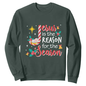 Jesus Is The Reason For The Season Sweatshirt Christmas Jolly Bell TS11 Dark Forest Green Print Your Wear