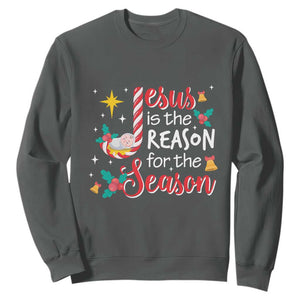 Jesus Is The Reason For The Season Sweatshirt Christmas Jolly Bell TS11 Dark Heather Print Your Wear