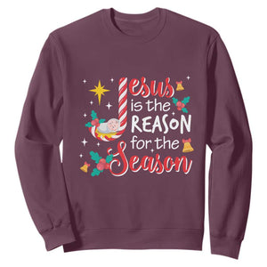 Jesus Is The Reason For The Season Sweatshirt Christmas Jolly Bell TS11 Maroon Print Your Wear