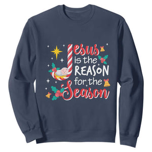 Jesus Is The Reason For The Season Sweatshirt Christmas Jolly Bell TS11 Navy Print Your Wear