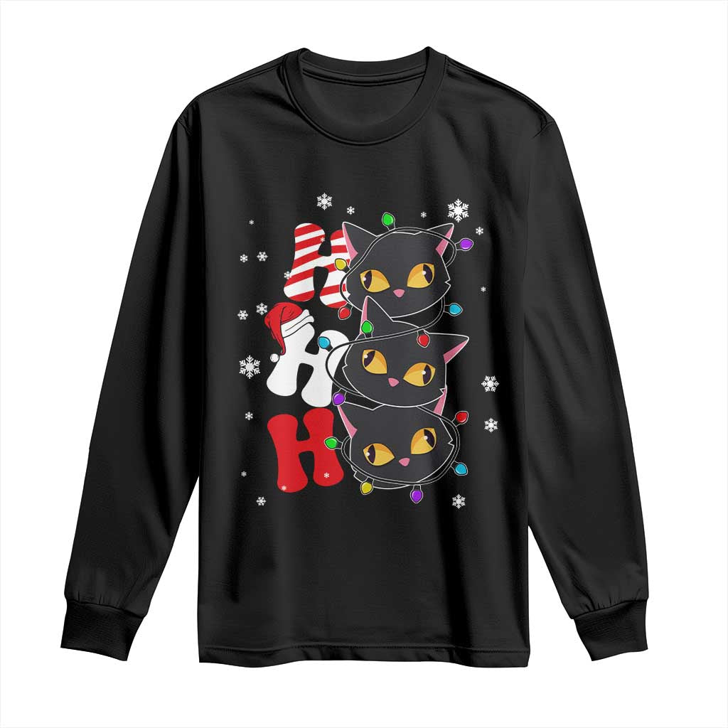 Funny Christmas Black Cat Triple Ho Long Sleeve Shirt TS11 Black Print Your Wear