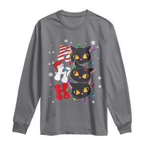 Funny Christmas Black Cat Triple Ho Long Sleeve Shirt TS11 Charcoal Print Your Wear