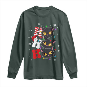 Funny Christmas Black Cat Triple Ho Long Sleeve Shirt TS11 Dark Forest Green Print Your Wear