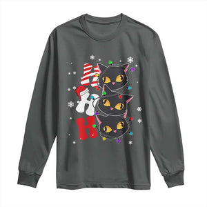 Funny Christmas Black Cat Triple Ho Long Sleeve Shirt TS11 Dark Heather Print Your Wear