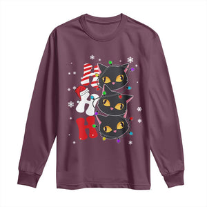 Funny Christmas Black Cat Triple Ho Long Sleeve Shirt TS11 Maroon Print Your Wear