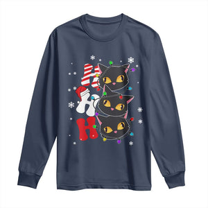 Funny Christmas Black Cat Triple Ho Long Sleeve Shirt TS11 Navy Print Your Wear