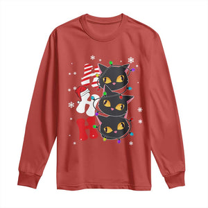 Funny Christmas Black Cat Triple Ho Long Sleeve Shirt TS11 Red Print Your Wear