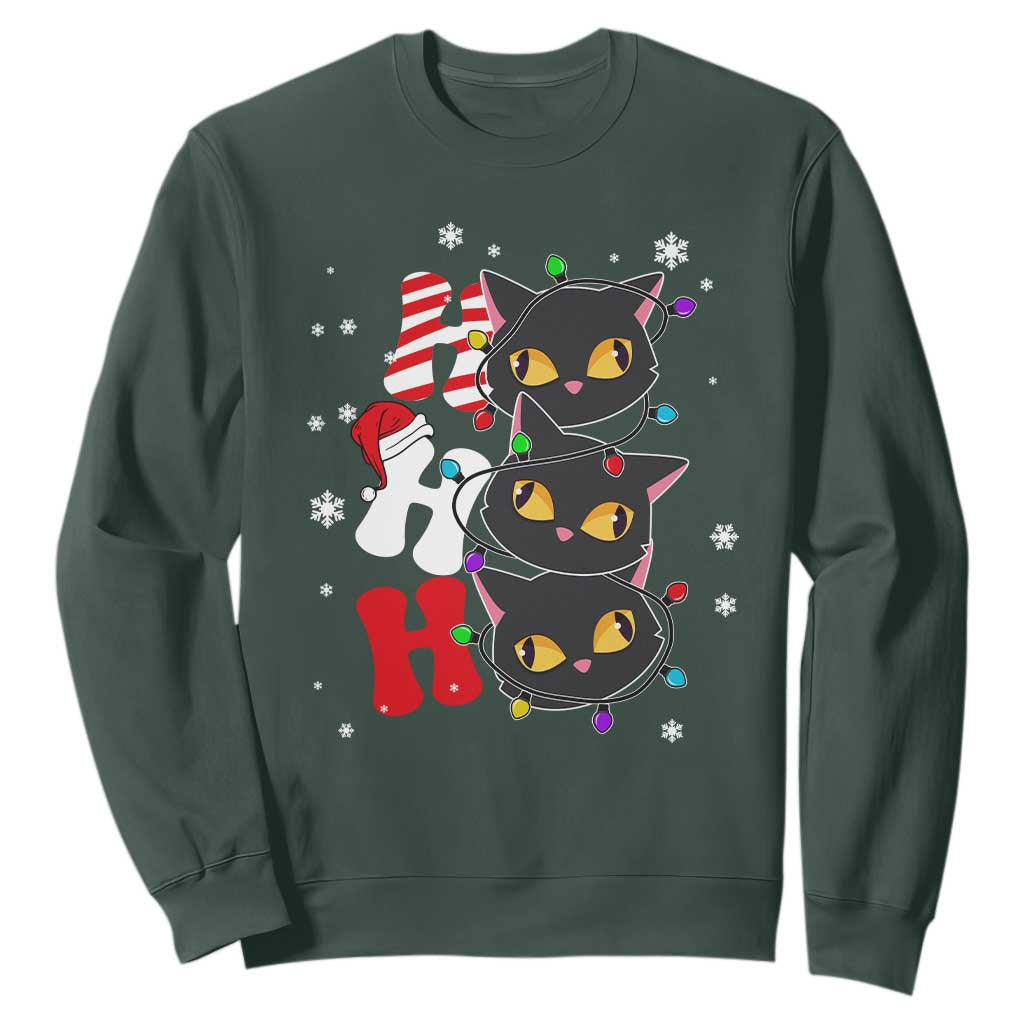 Funny Christmas Black Cat Triple Ho Sweatshirt TS11 Dark Forest Green Print Your Wear