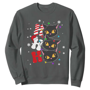 Funny Christmas Black Cat Triple Ho Sweatshirt TS11 Dark Heather Print Your Wear