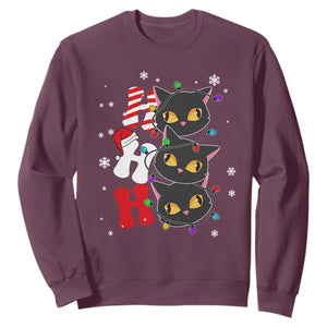 Funny Christmas Black Cat Triple Ho Sweatshirt TS11 Maroon Print Your Wear
