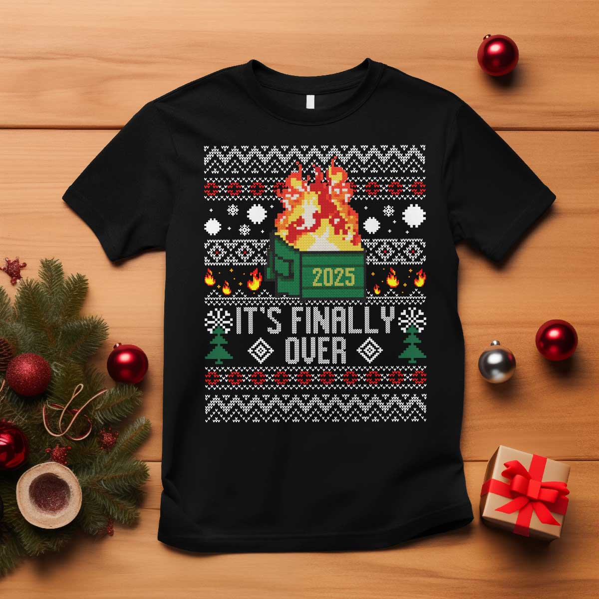 Funny Christmas Lil Dumpster Fire T Shirt It Is Finally Over 2025 TS11 Black Print Your Wear