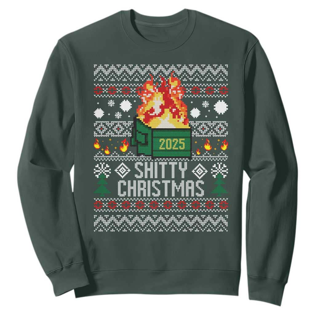 Funny Xmas Lil Dumpster Fire Sweatshirt Shitty Christmas Festive Holiday TS11 Dark Forest Green Print Your Wear
