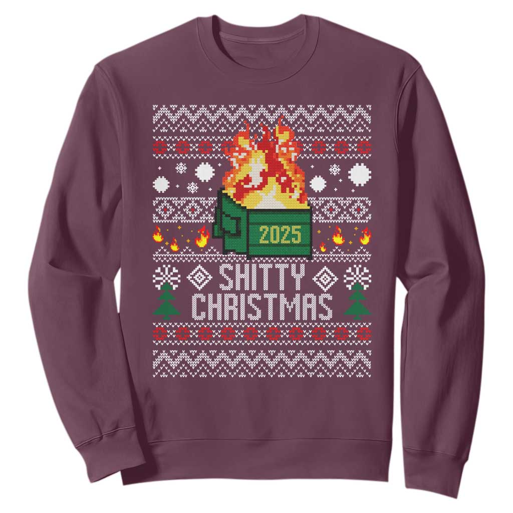 Funny Xmas Lil Dumpster Fire Sweatshirt Shitty Christmas Festive Holiday TS11 Maroon Print Your Wear