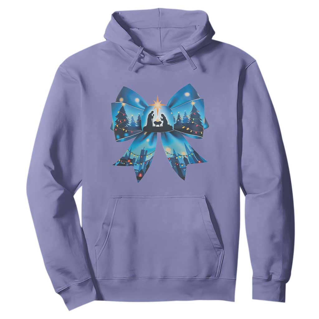 Jesus God Nativity Scene Coquette Bow Christmas Hoodie TS11 Violet Print Your Wear