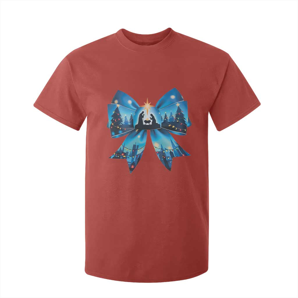 Jesus God Nativity Scene Coquette Bow Christmas T Shirt For Kid TS11 Red Print Your Wear